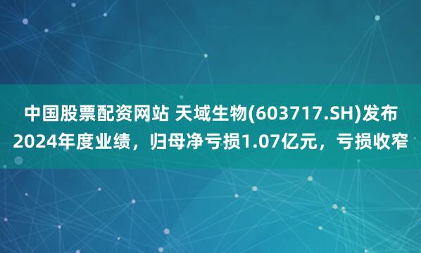 中国股票配资网站 天域生物(603717.SH)发布2024年度业绩，归母净亏损1.07亿元，亏损收窄