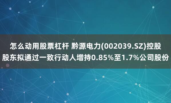 怎么动用股票杠杆 黔源电力(002039.SZ)控股股东拟通过一致行动人增持0.85%至1.7%公司股份
