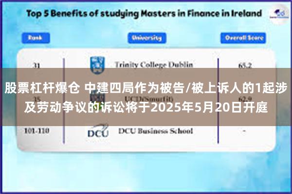 股票杠杆爆仓 中建四局作为被告/被上诉人的1起涉及劳动争议的诉讼将于2025年5月20日开庭